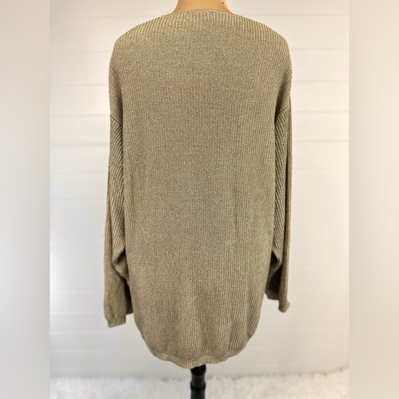 DKNY Linen Blend Loose-knit Button Down Oversized Slouchy Tan Cardigan Size L - Picture 3 of 10